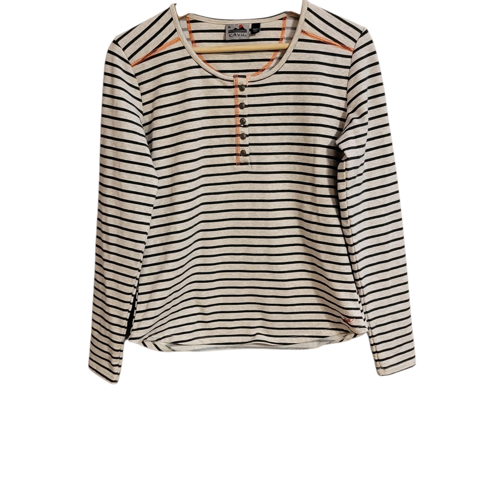 Kavu Striped Long Sleeve Henley Top